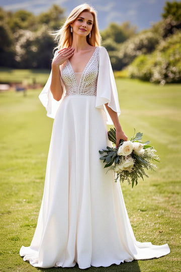 lvory A Ligne 3/4 Manches Dentelle Robe de mariée longue